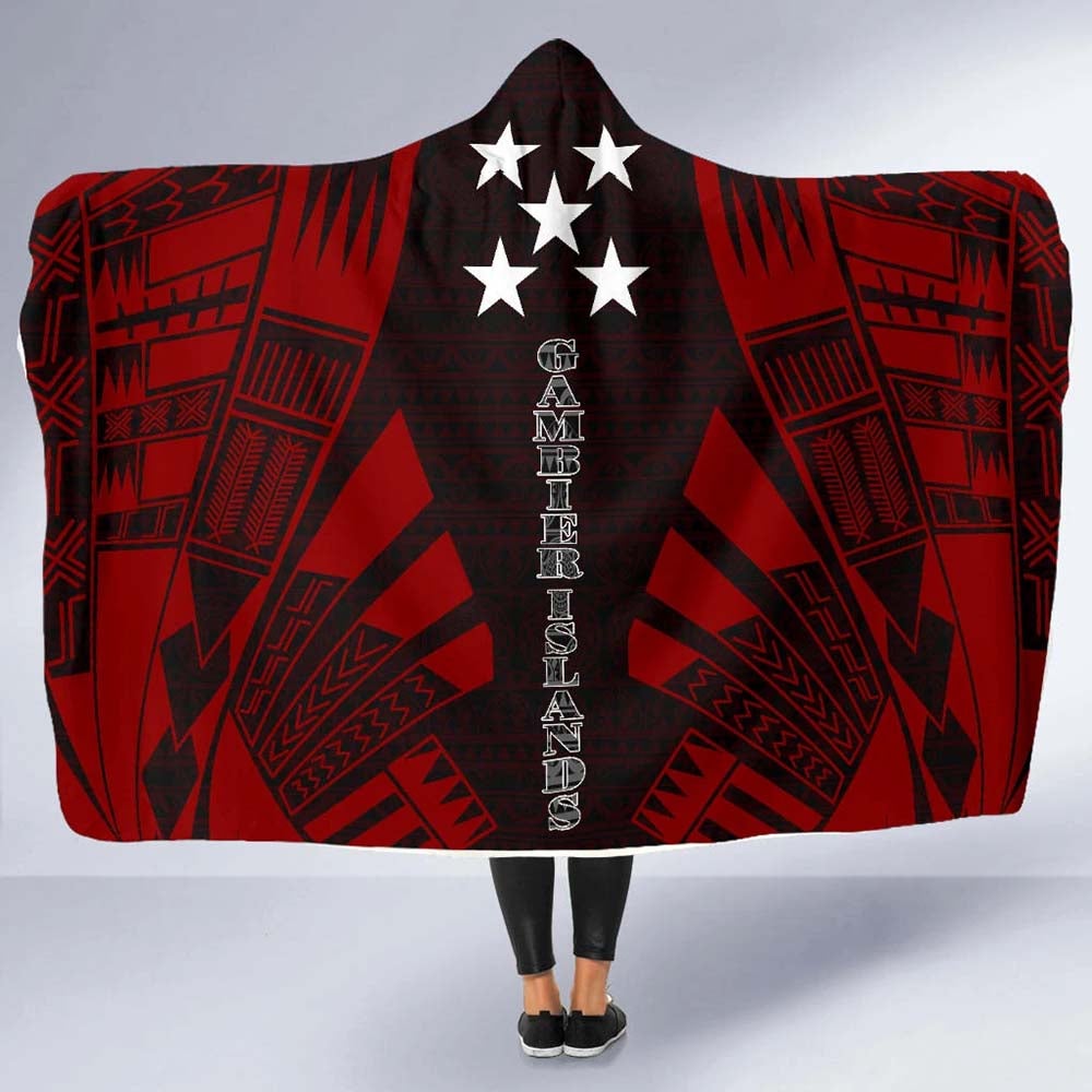 Gambier Islands Hooded Blanket - Polynesian Tattoo Red