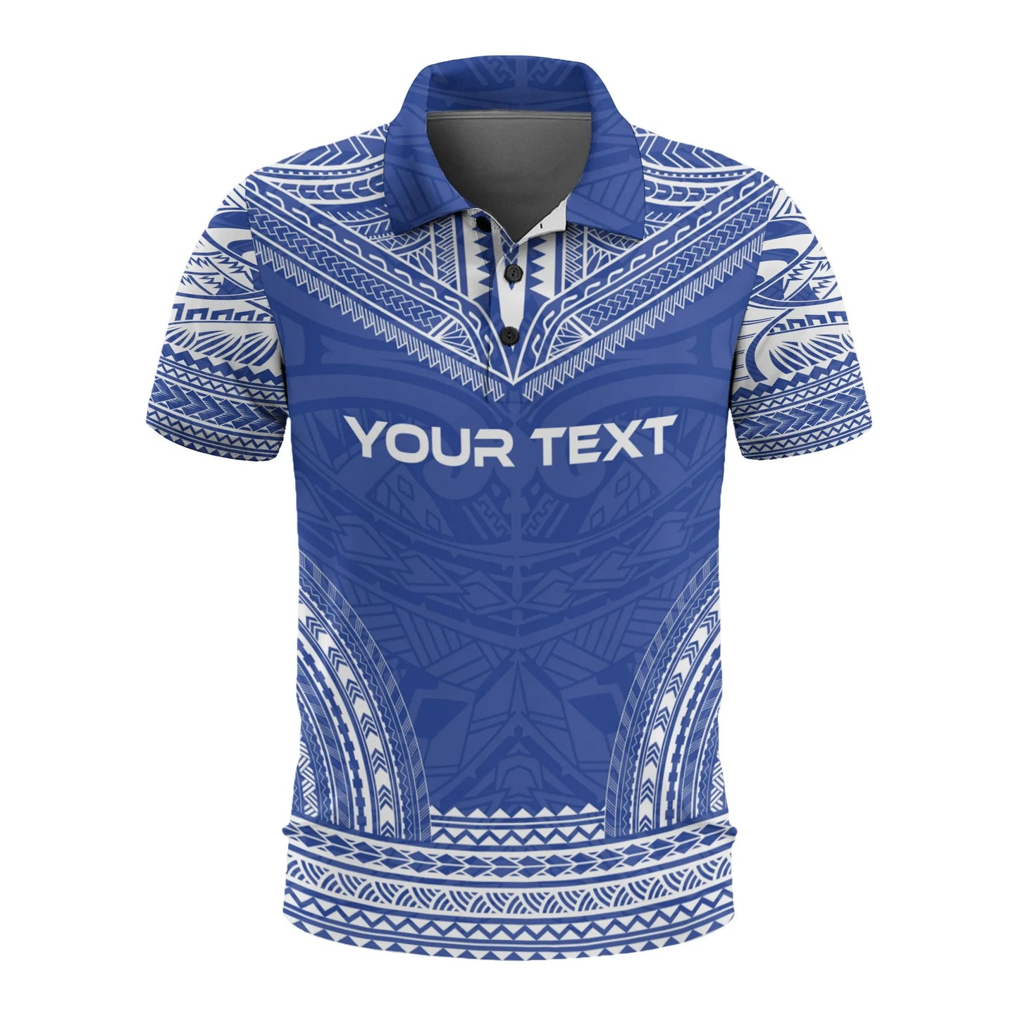 Gambier Islands Custom Personalised Polo Shirt - Gambier Islands Flag Polynesian Chief Tattoo Blue Version