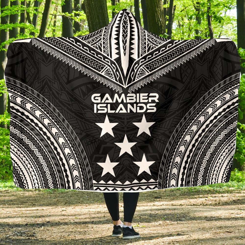 Gambier Islands Polynesian Chief Hooded Blanket - Black Version