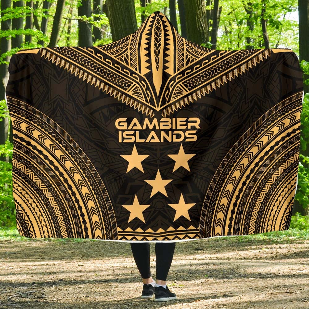 Gambier Islands Polynesian Chief Hooded Blanket - Gold Version