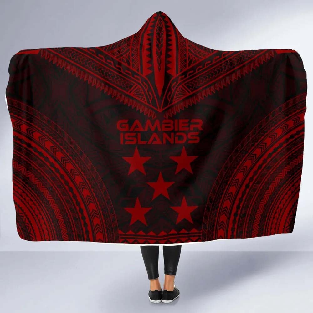 Gambier Islands Polynesian Chief Hooded Blanket - Red Version