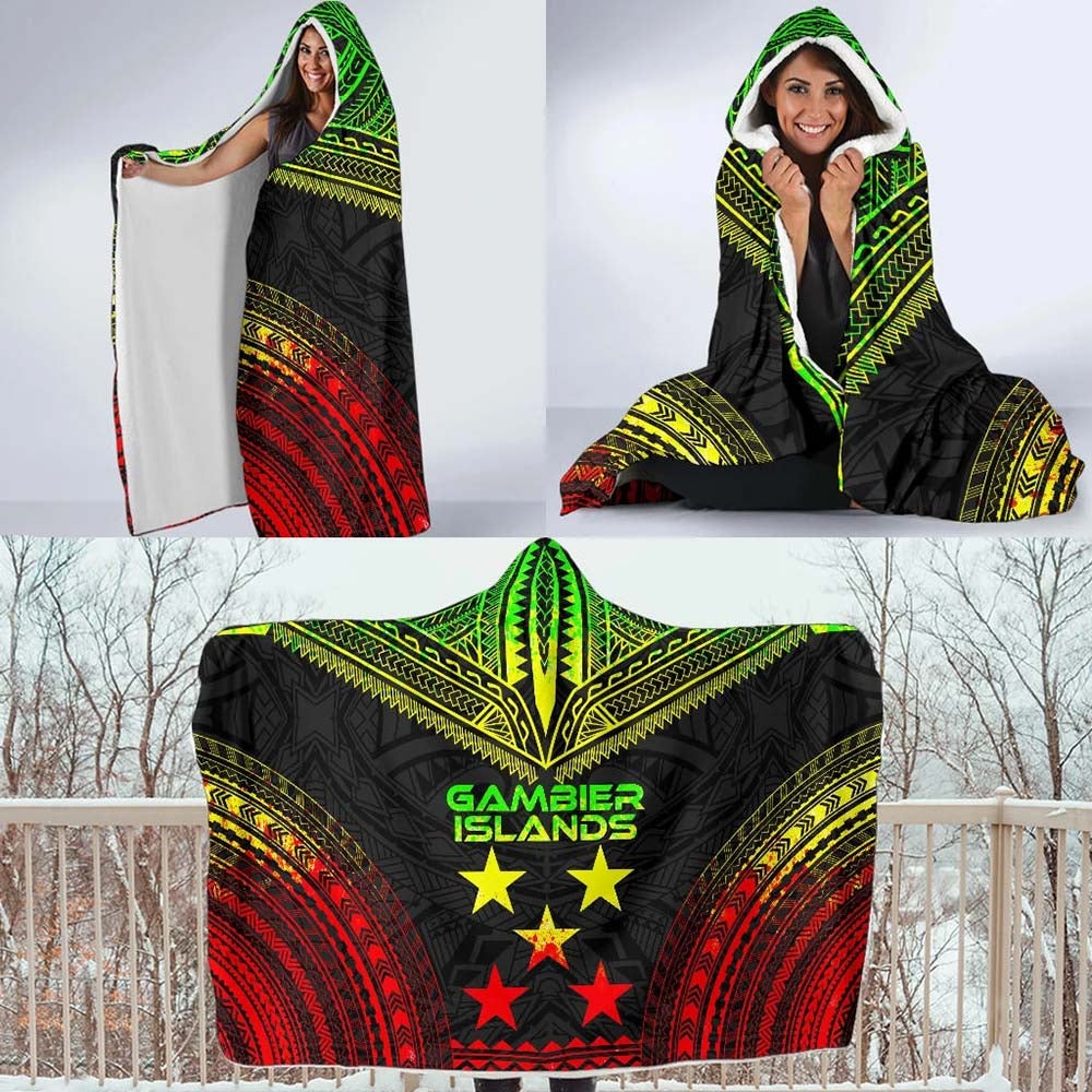 Gambier Islands Polynesian Chief Hooded Blanket - Reggae Version