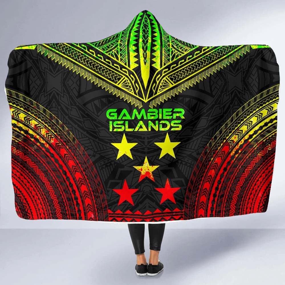 Gambier Islands Polynesian Chief Hooded Blanket - Reggae Version