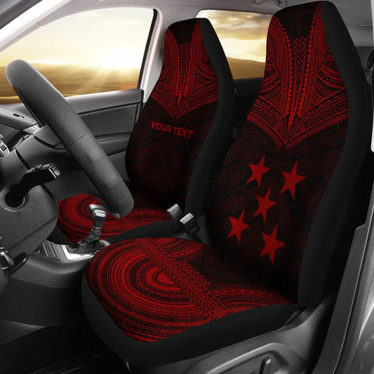 Gambier Islands Custom Personalised Car Seat Cover - Gambier Islands Flag Polynesian Chief Tattoo Red Version