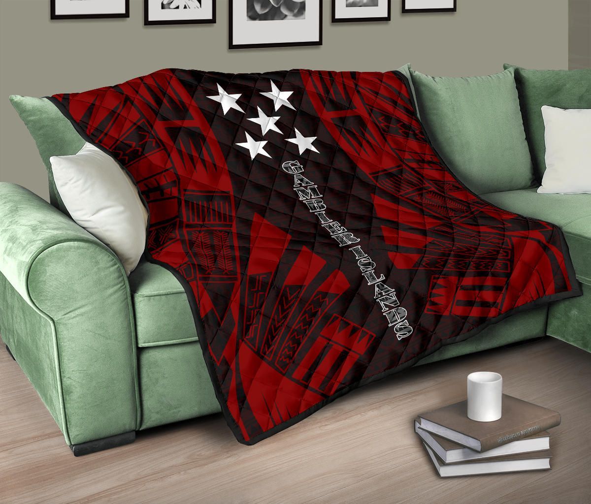 Gambier Islands Premium Quilt - Gambier Islands Flag Polynesian Red Tattoo