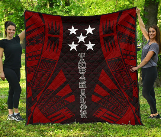 Gambier Islands Premium Quilt - Gambier Islands Flag Polynesian Red Tattoo