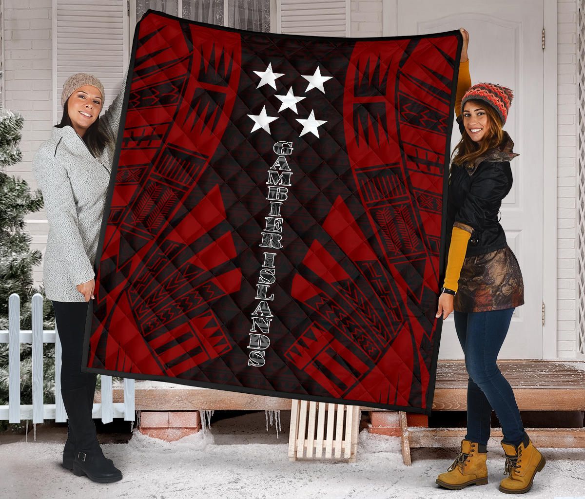 Gambier Islands Premium Quilt - Gambier Islands Flag Polynesian Red Tattoo