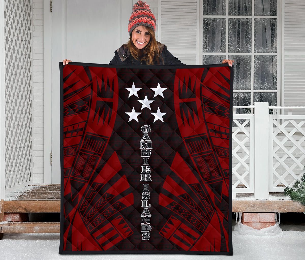 Gambier Islands Premium Quilt - Gambier Islands Flag Polynesian Red Tattoo