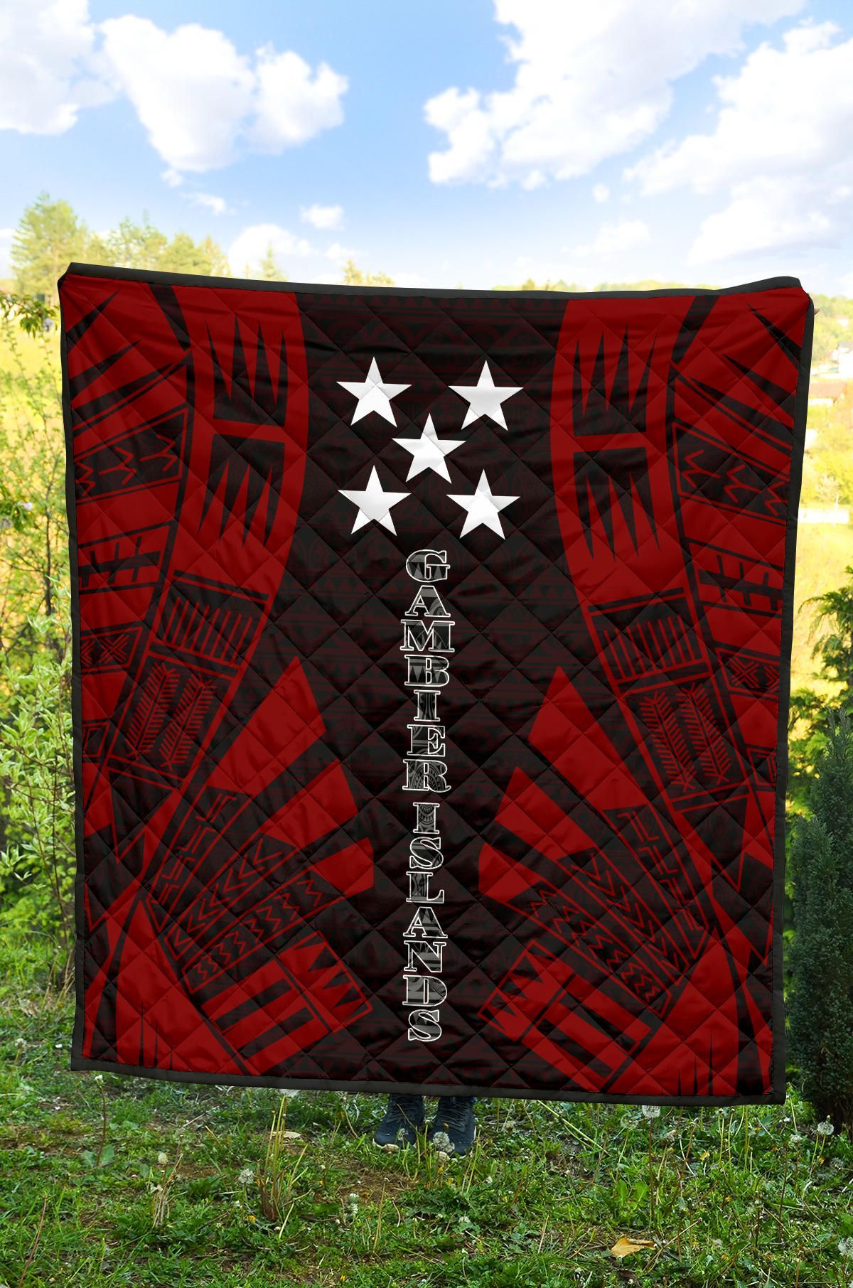 Gambier Islands Premium Quilt - Gambier Islands Flag Polynesian Red Tattoo