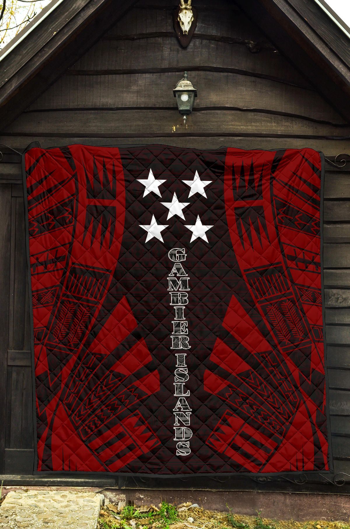 Gambier Islands Premium Quilt - Gambier Islands Flag Polynesian Red Tattoo