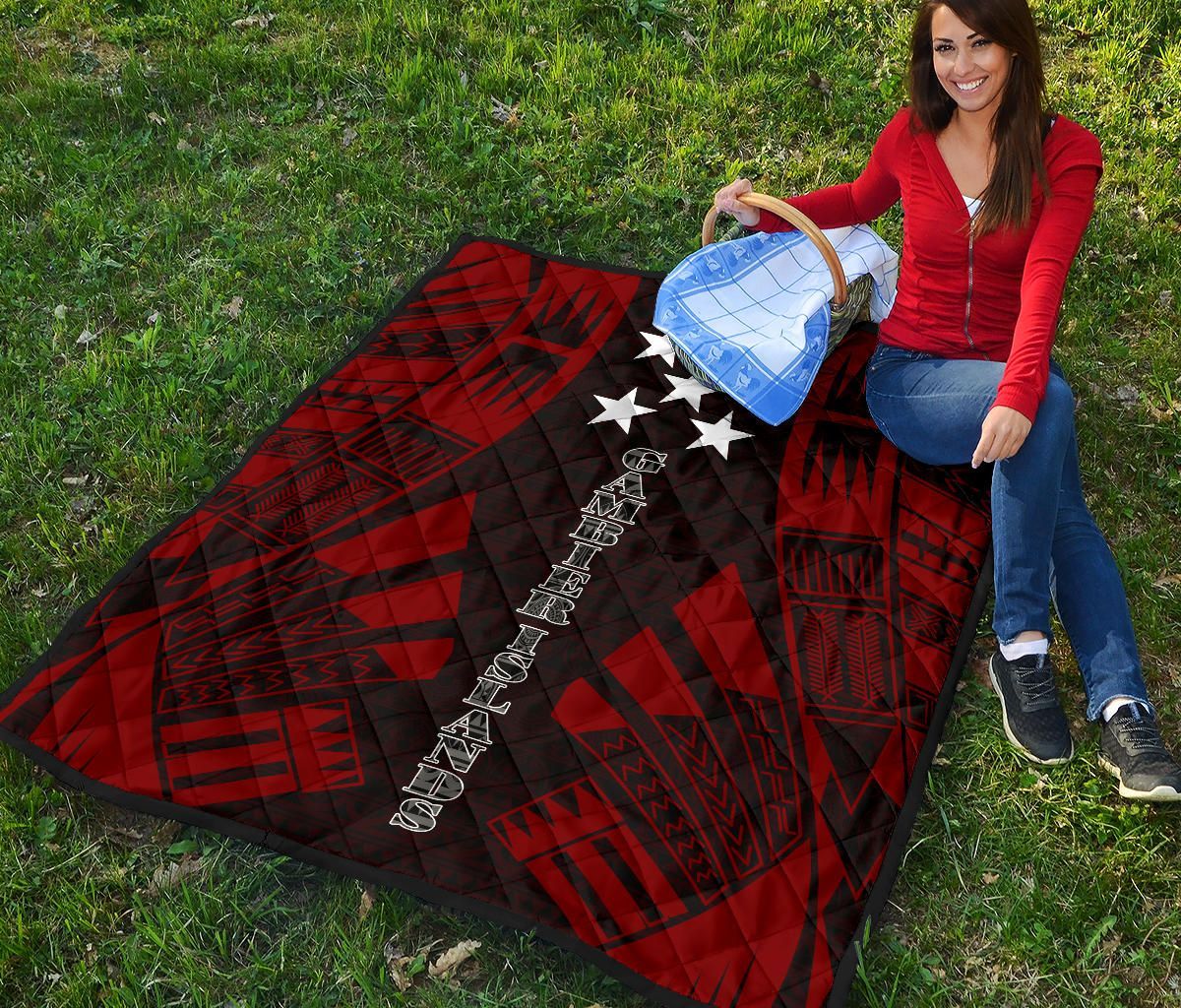 Gambier Islands Premium Quilt - Gambier Islands Flag Polynesian Red Tattoo