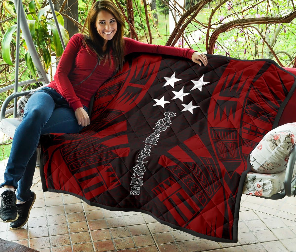 Gambier Islands Premium Quilt - Gambier Islands Flag Polynesian Red Tattoo
