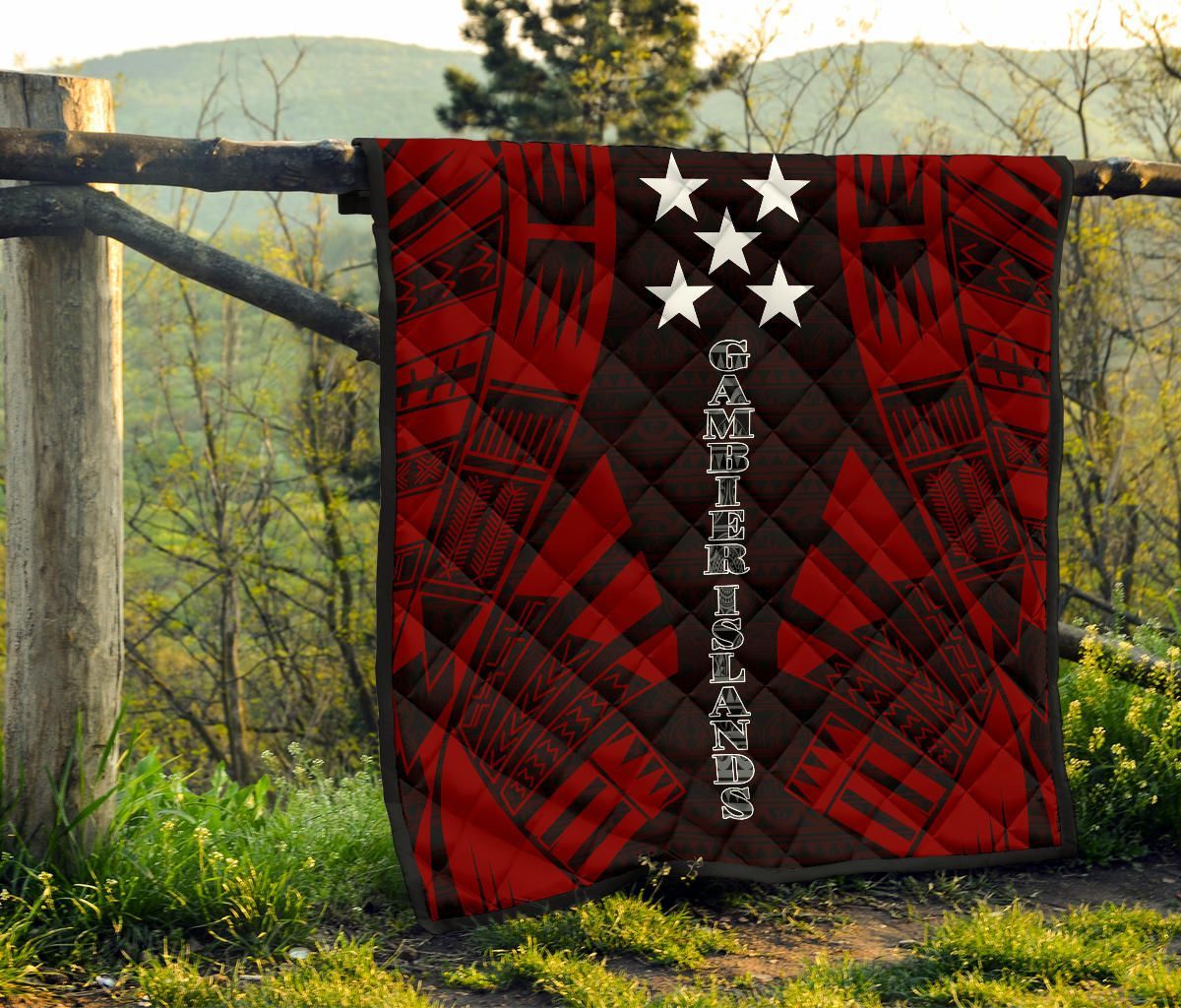 Gambier Islands Premium Quilt - Gambier Islands Flag Polynesian Red Tattoo