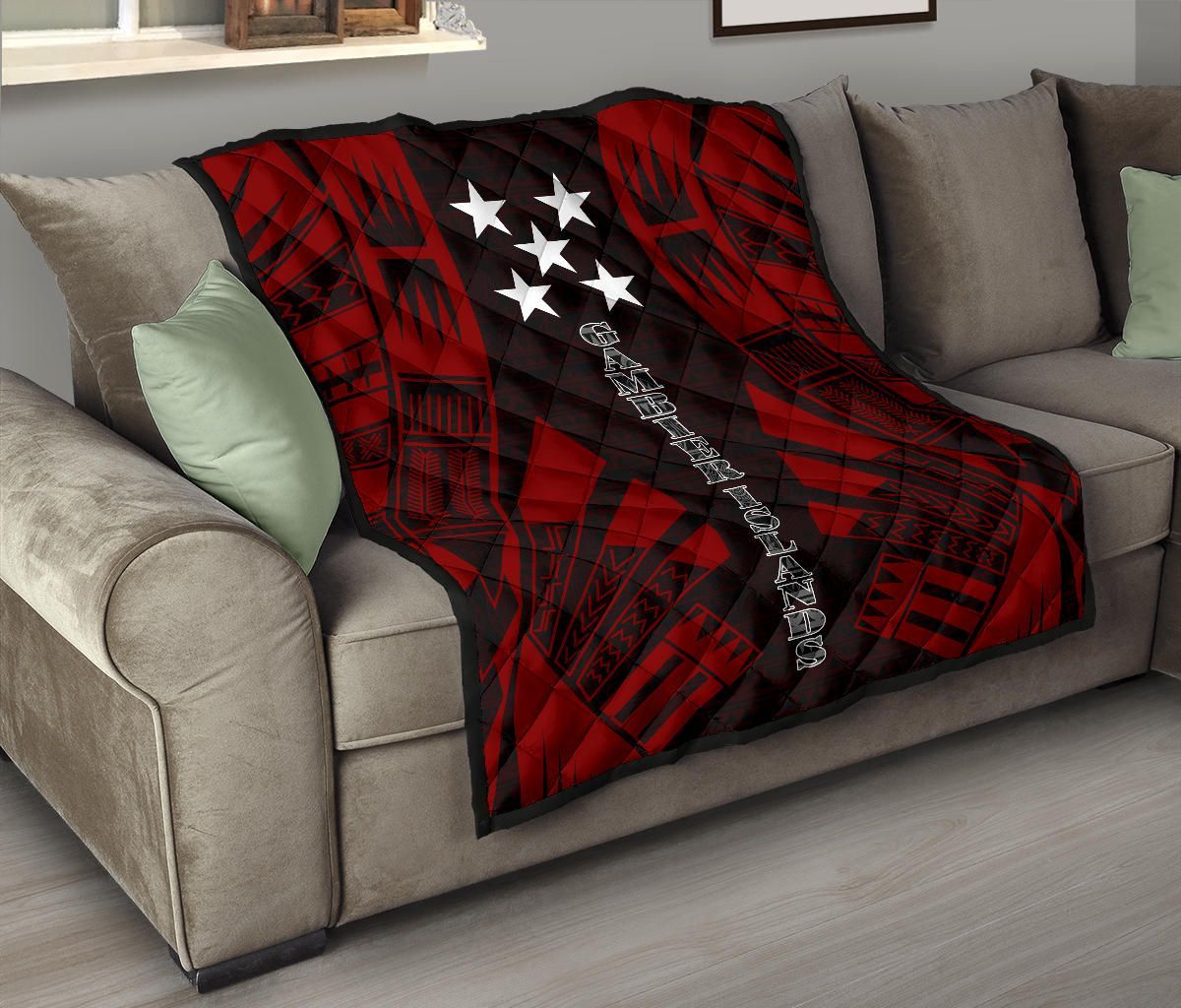 Gambier Islands Premium Quilt - Gambier Islands Flag Polynesian Red Tattoo