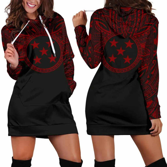 Gambier Islands Female Hoodie Dress - Gambier Islands Coat Of Arms Polynesian Red Black