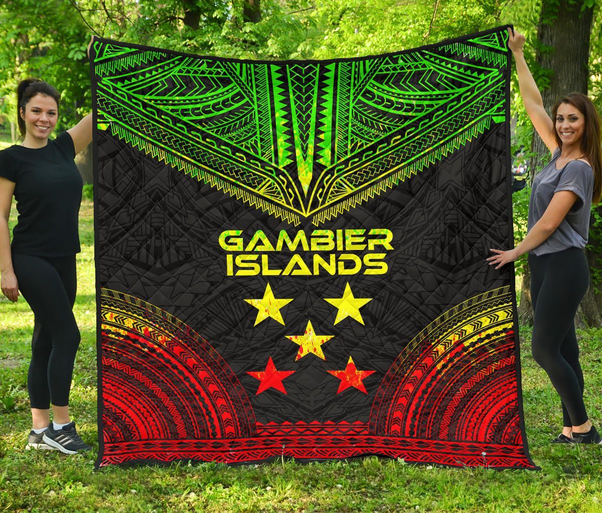 Gambier Islands Premium Quilt - Gambier Islands Flag Polynesian Chief Reggae Version