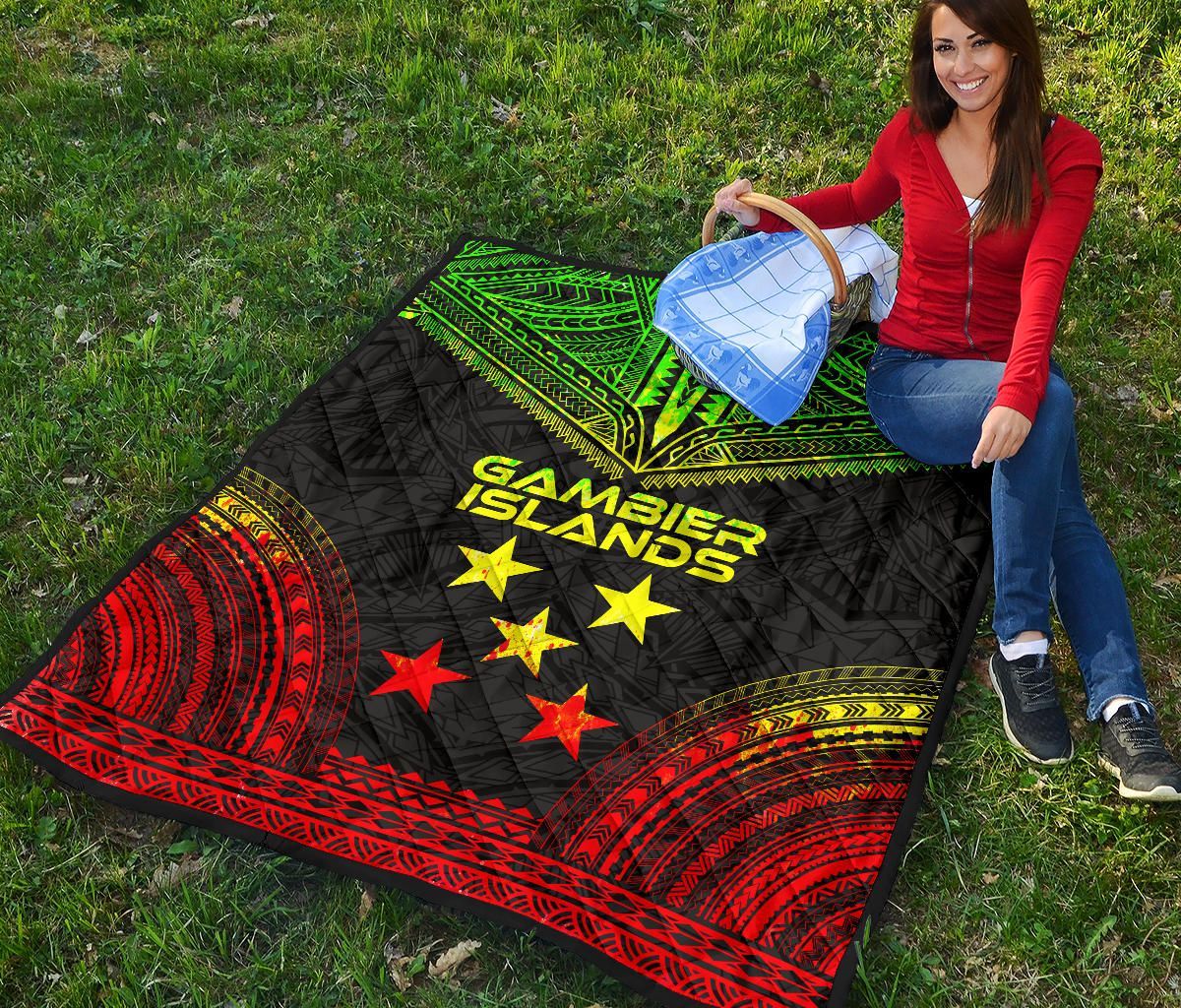 Gambier Islands Premium Quilt - Gambier Islands Flag Polynesian Chief Reggae Version