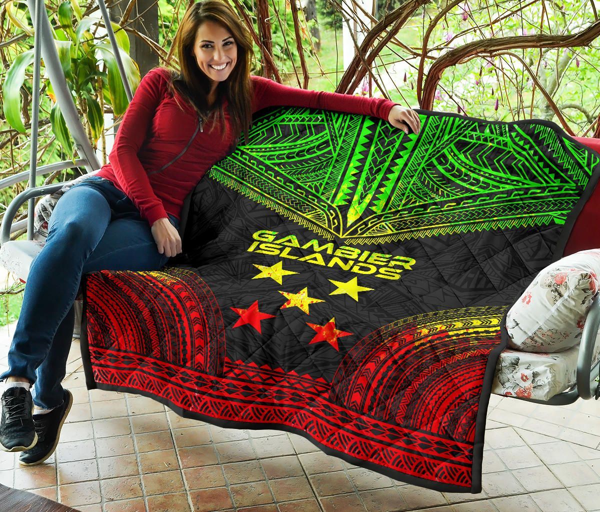 Gambier Islands Premium Quilt - Gambier Islands Flag Polynesian Chief Reggae Version