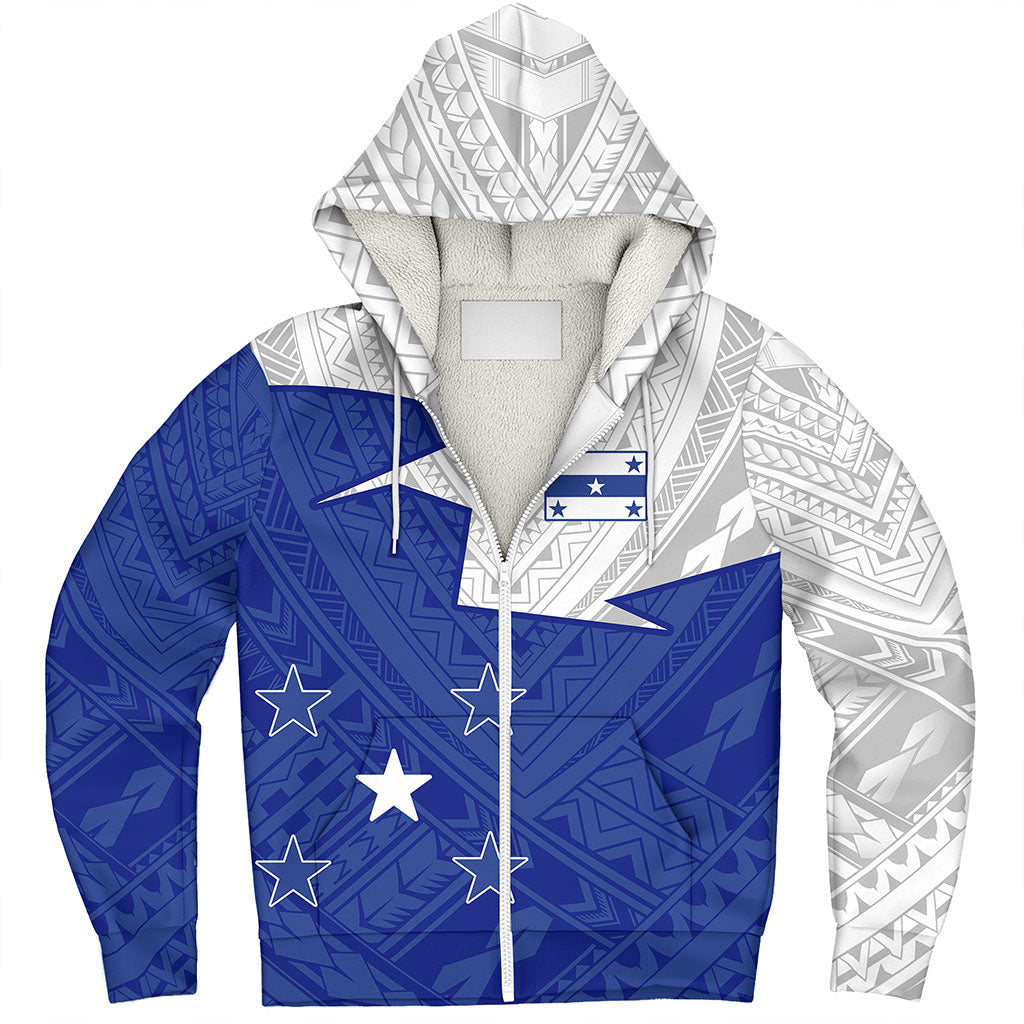 Gambier Islands Sherpa Hoodie Polynesian Tattoo Flag And Coat Of Arms