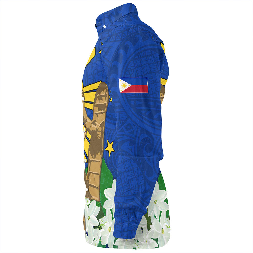 Philippines Filipinos Long Sleeve Shirt Lapu-Lapu Hero With Sampaguita Flower
