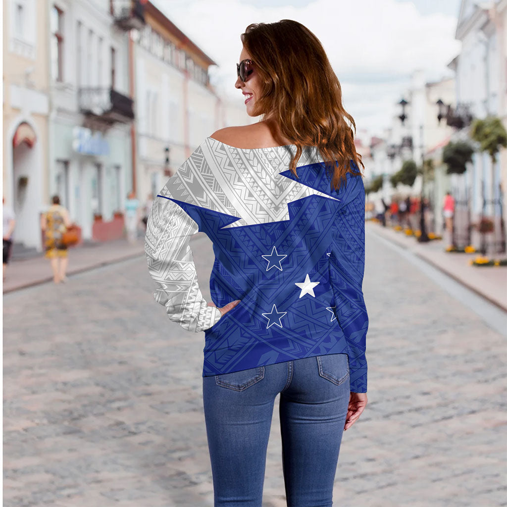 Gambier Islands Off Shoulder Sweatshirt Polynesian Tattoo Flag And Coat Of Arms