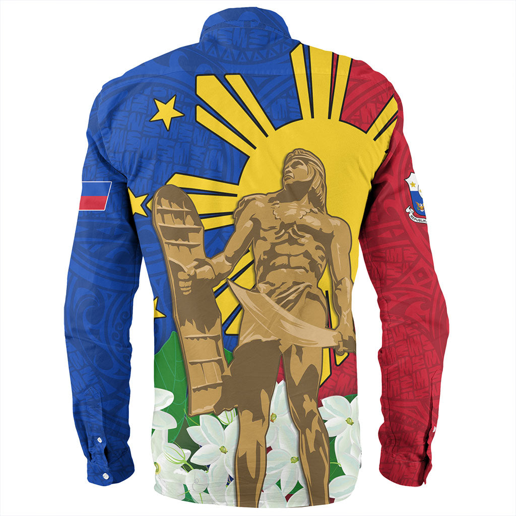Philippines Filipinos Long Sleeve Shirt Lapu-Lapu Hero With Sampaguita Flower