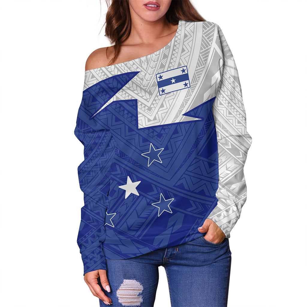 Gambier Islands Off Shoulder Sweatshirt Polynesian Tattoo Flag And Coat Of Arms