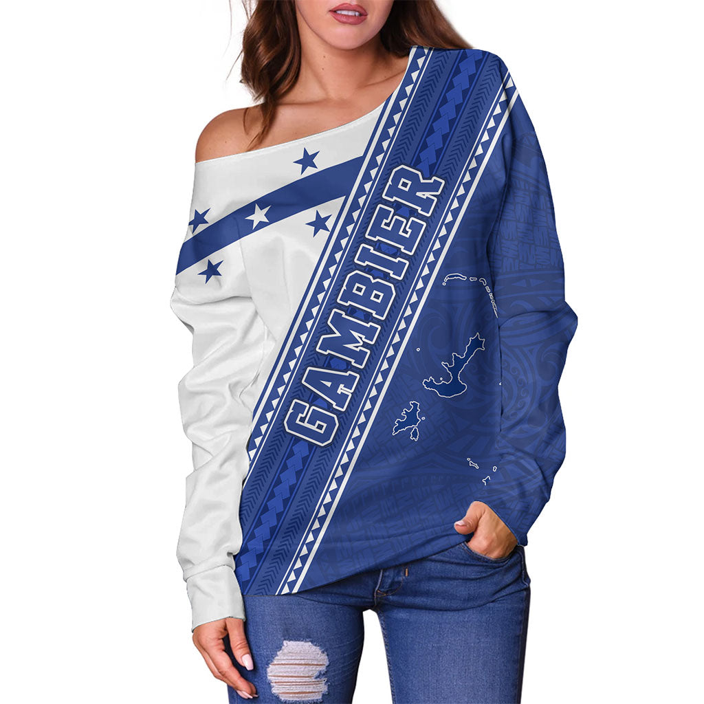 Gambier Islands Off Shoulder Sweatshirt Flag And Coat Of Arms