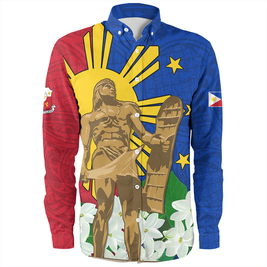 Philippines Filipinos Long Sleeve Shirt Lapu-Lapu Hero With Sampaguita Flower