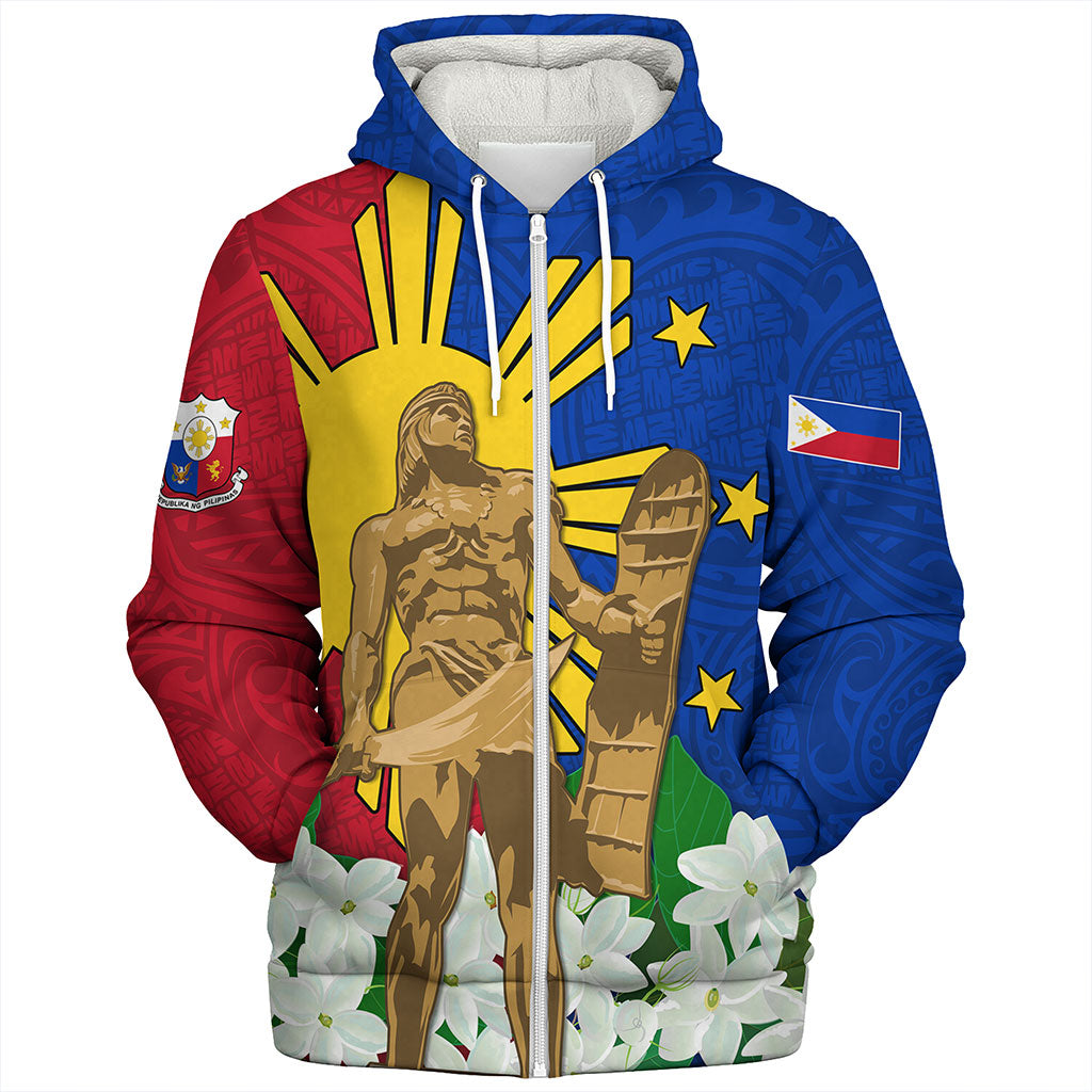 Philippines Filipinos Sherpa Hoodie Lapu-Lapu Hero With Sampaguita Flower