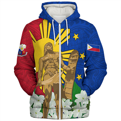 Philippines Filipinos Sherpa Hoodie Lapu-Lapu Hero With Sampaguita Flower