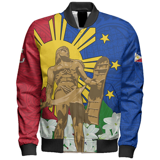 Philippines Filipinos Bomber Jacket Lapu-Lapu Hero With Sampaguita Flower