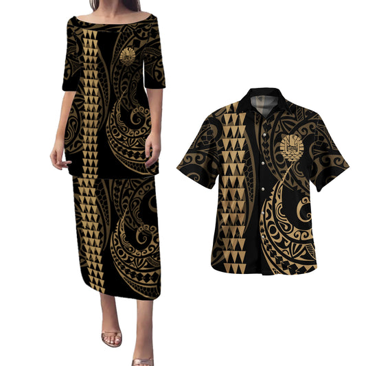 Tahiti Combo Puletasi And Shirt Kakau Style Gold