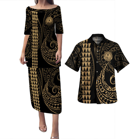 Chuuk State Combo Puletasi And Shirt Kakau Style Gold