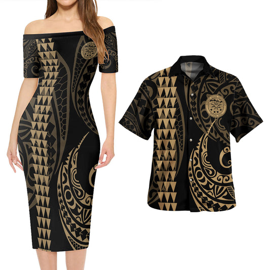 Kosrae Combo Short Sleeve Dress And Shirt Kakau Style Gold