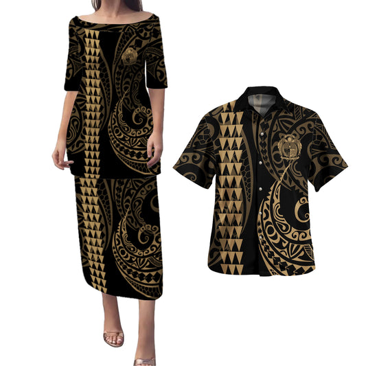 Nauru Combo Puletasi And Shirt Kakau Style Gold