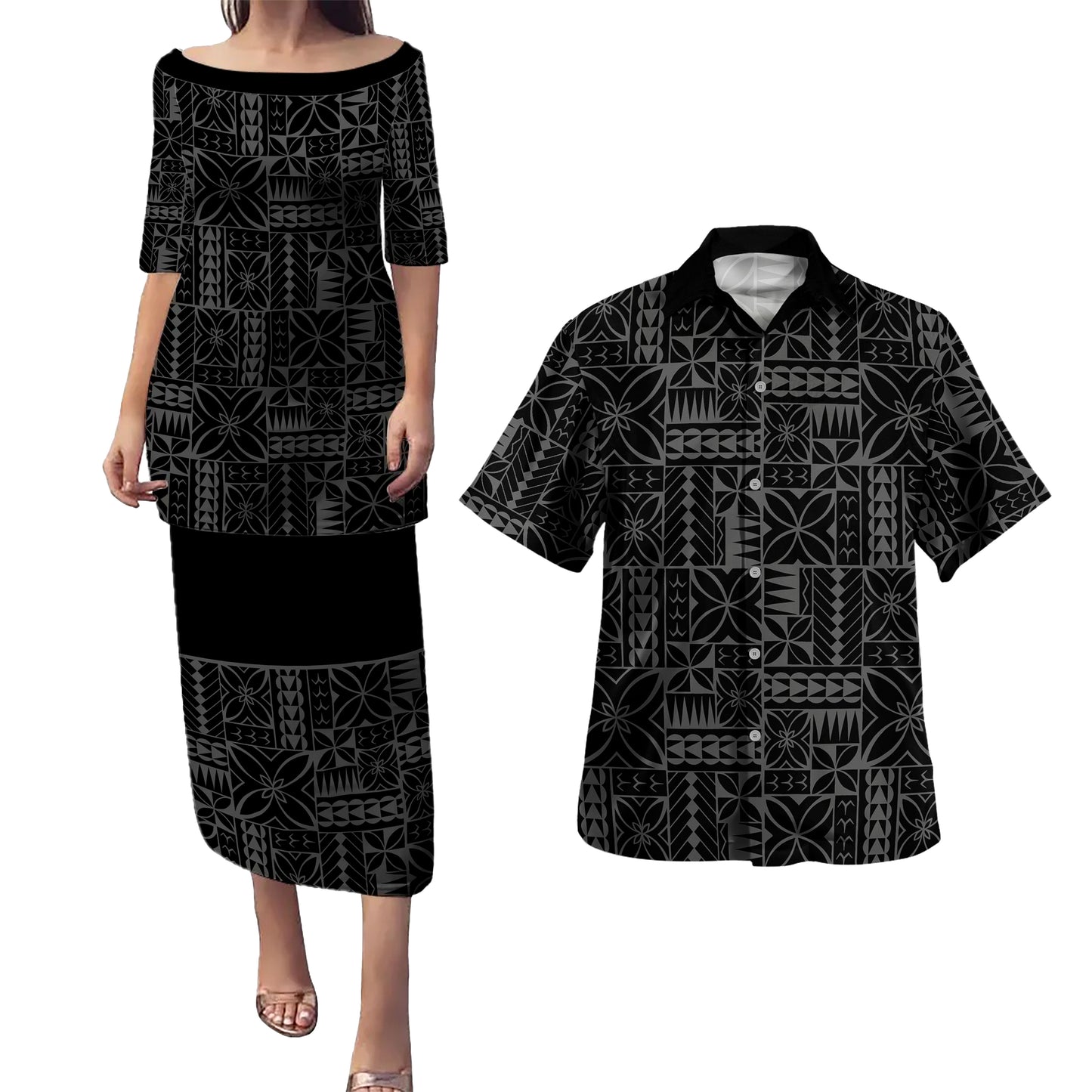 Samoa Combo Puletasi And Shirt Siapo Design Tribal Pattern