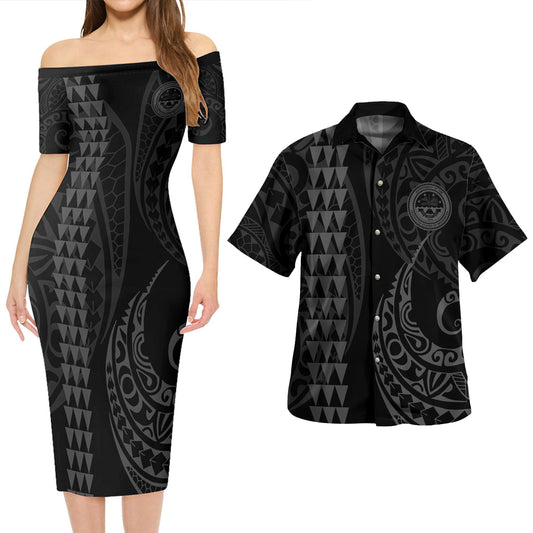 Federated States Of Micronesia Combo Short Sleeve Dress And Shirt Kakau Style Grey