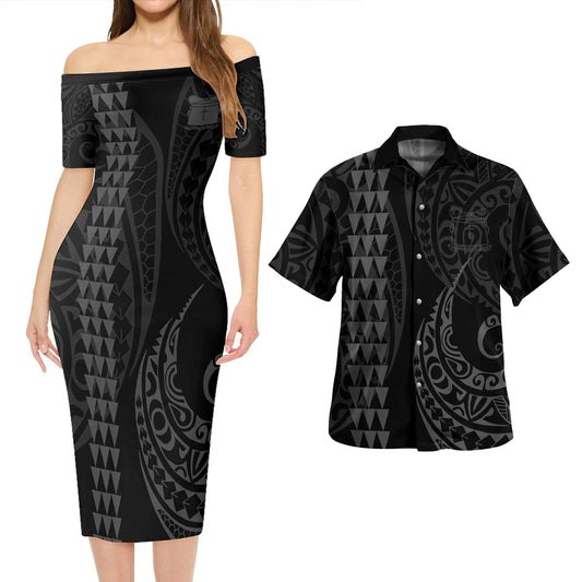Tokelau Combo Short Sleeve Dress And Shirt Kakau Style Grey