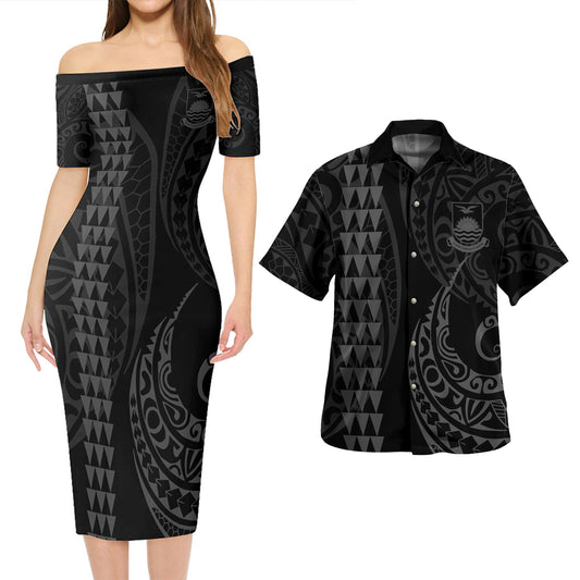 Kiribati Combo Short Sleeve Dress And Shirt Kakau Style Grey
