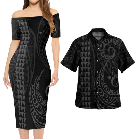 Hawaii Combo Short Sleeve Dress And Shirt Kakau Style Grey