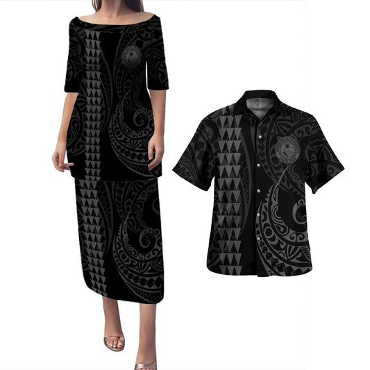 Chuuk State Combo Puletasi And Shirt Kakau Style Grey
