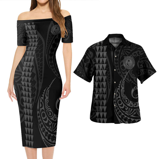 Chuuk State Combo Short Sleeve Dress And Shirt Kakau Style Grey