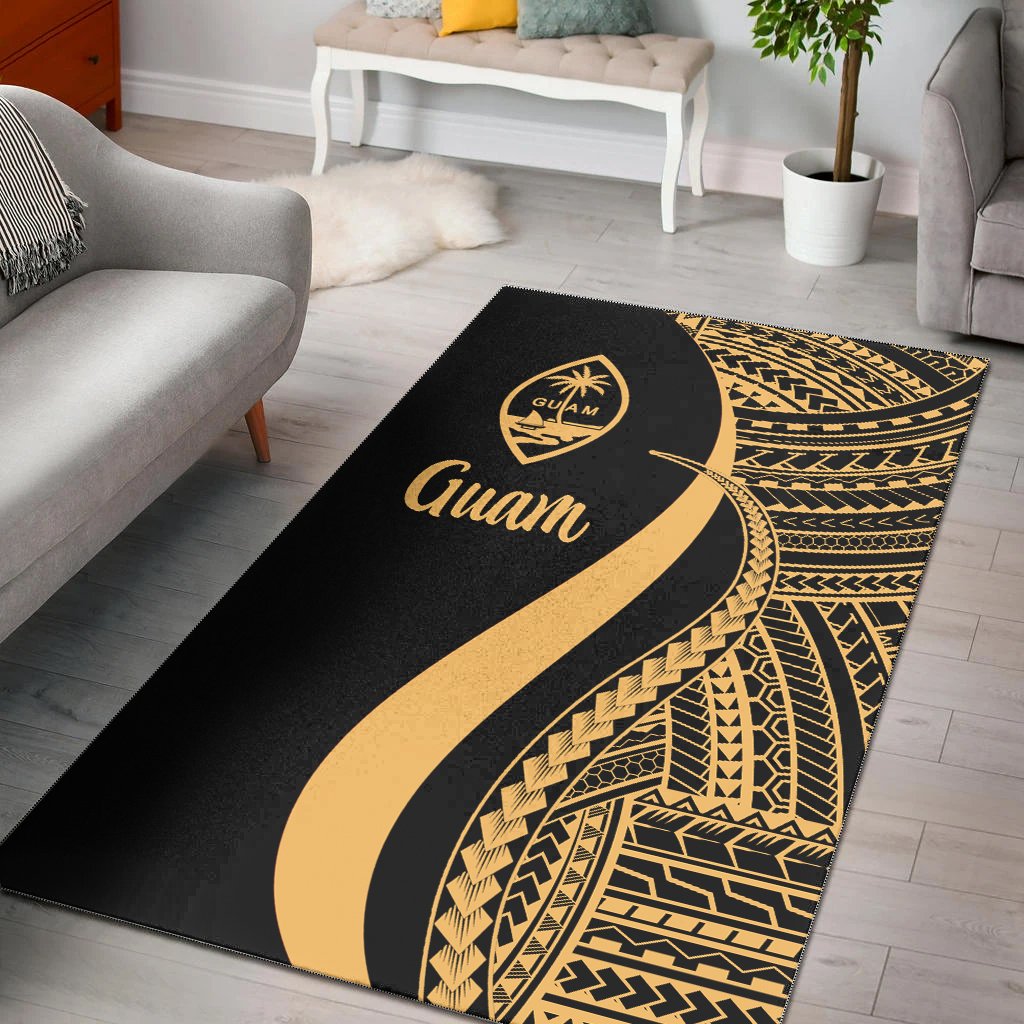 Guam Area Rug - Gold Polynesian Tentacle Tribal Pattern