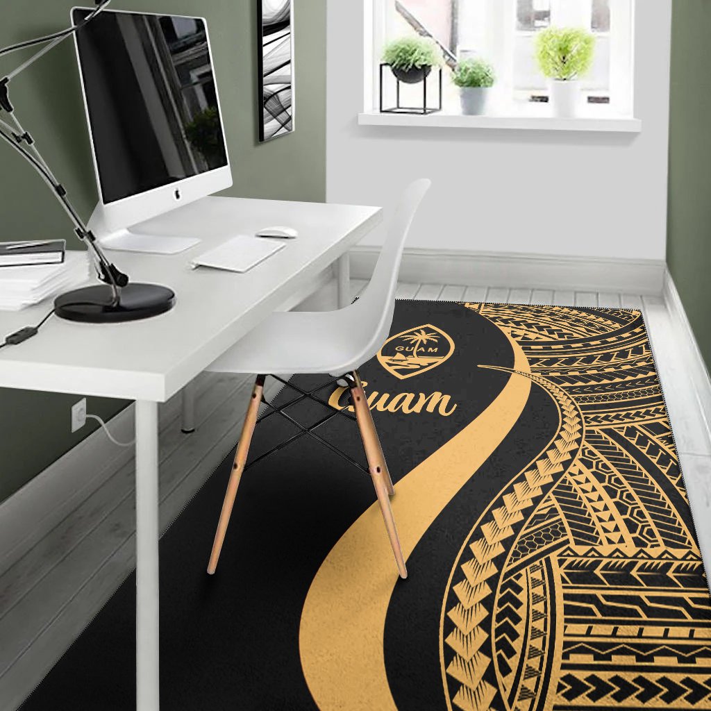 Guam Area Rug - Gold Polynesian Tentacle Tribal Pattern