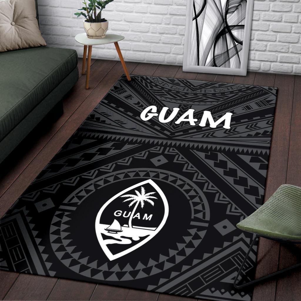 Guam Area Rug - Guam Seal With Polynesian Tattoo Style (Black)
