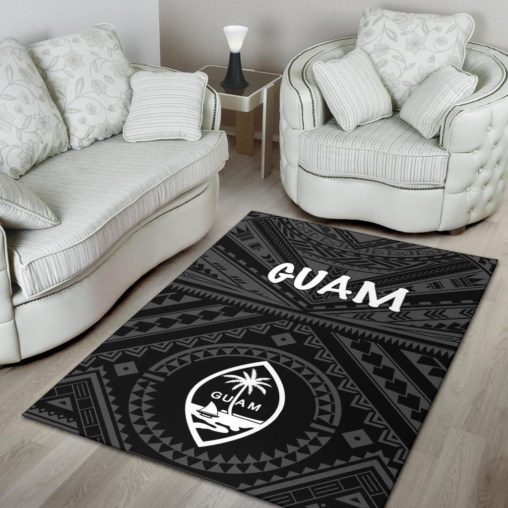 Guam Area Rug - Guam Seal With Polynesian Tattoo Style (Black)