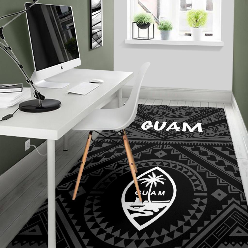 Guam Area Rug - Guam Seal With Polynesian Tattoo Style (Black)