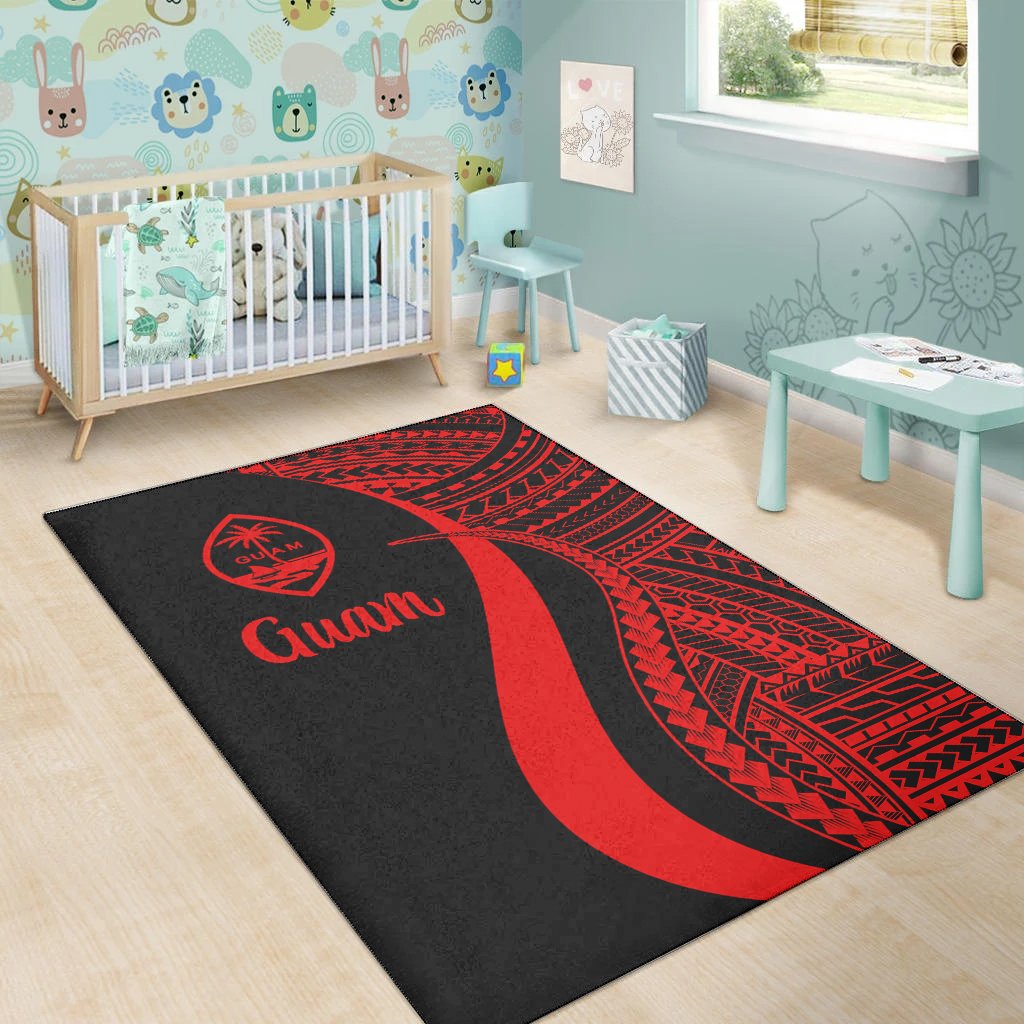 Guam Area Rug - Red Polynesian Tentacle Tribal Pattern