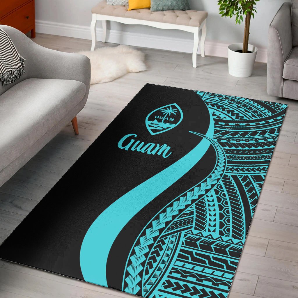 Guam Area Rug - Turquoise Polynesian Tentacle Tribal Pattern